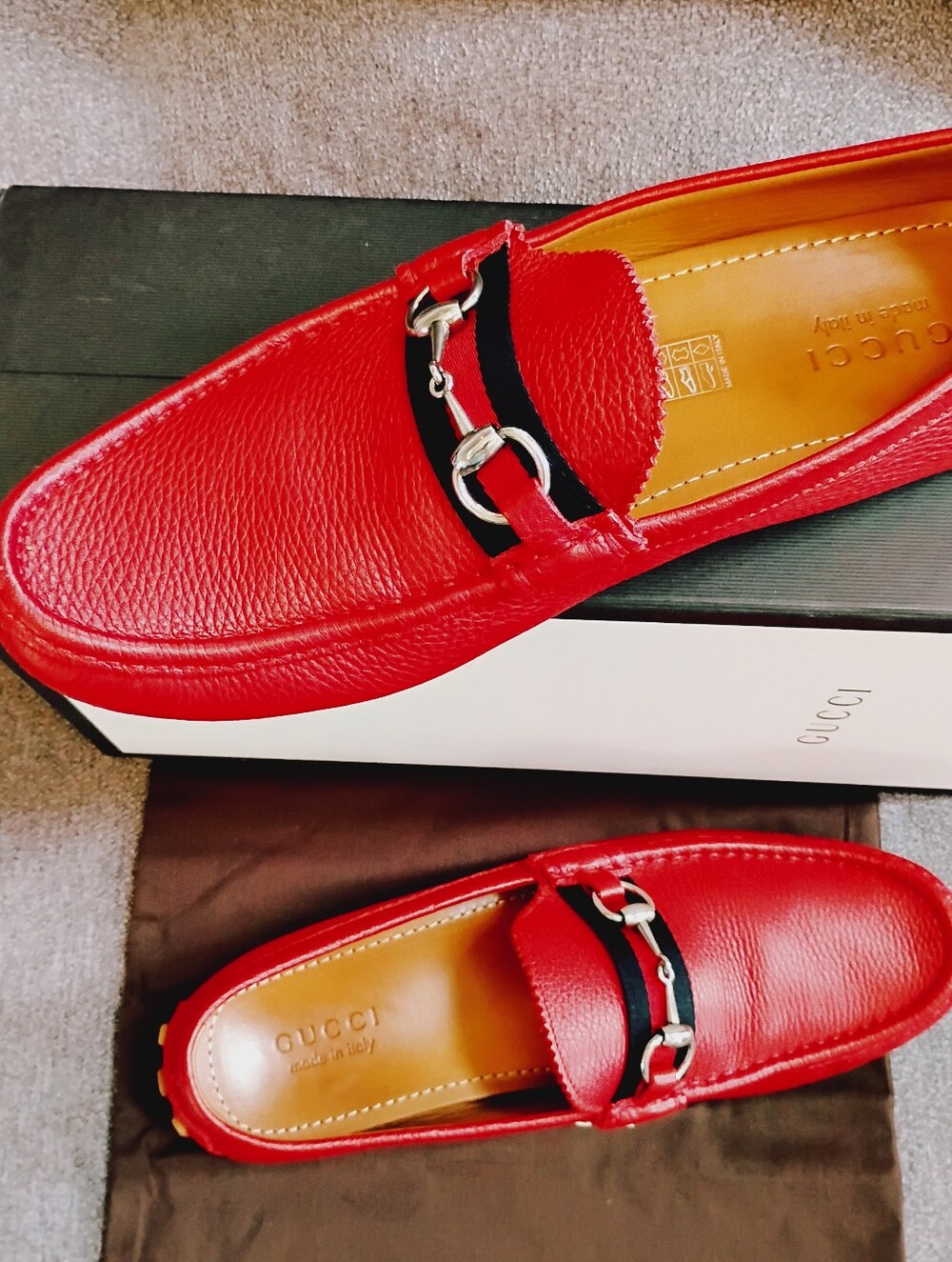 GUCCI Red Leather Horsebit Loafers Drivers shoes Sz 11